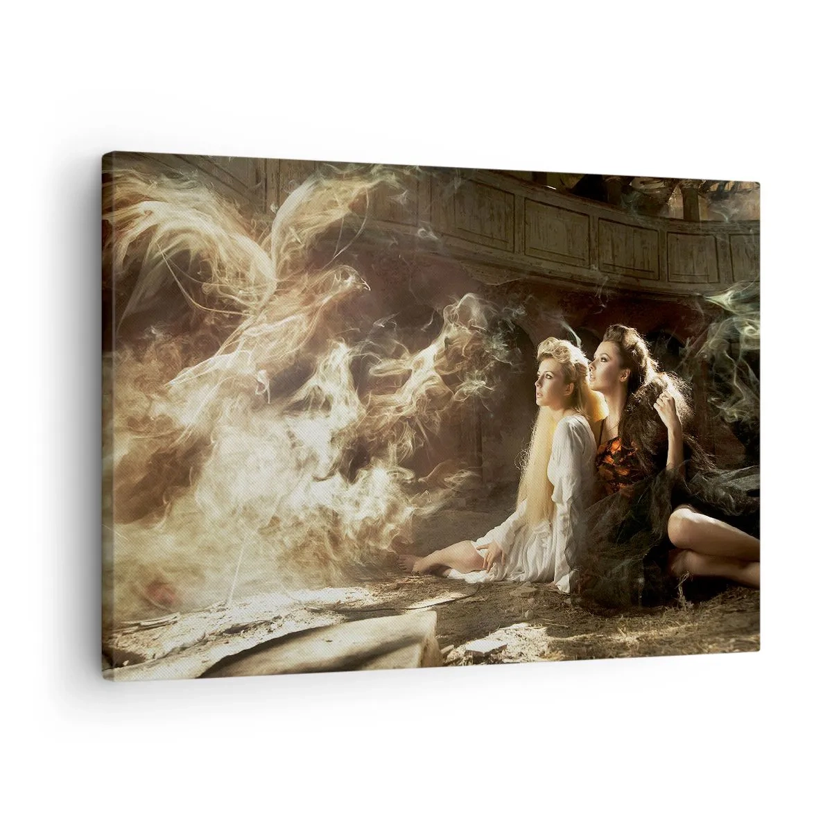 Obraz na plátně - Dvě ženy v magickém prostředí s éterickými světelnými efekty. - 70x50cm - A byla poezie - Moderní nástěnná dekorace do obývacího pokoje a ložnice ARTTOR
