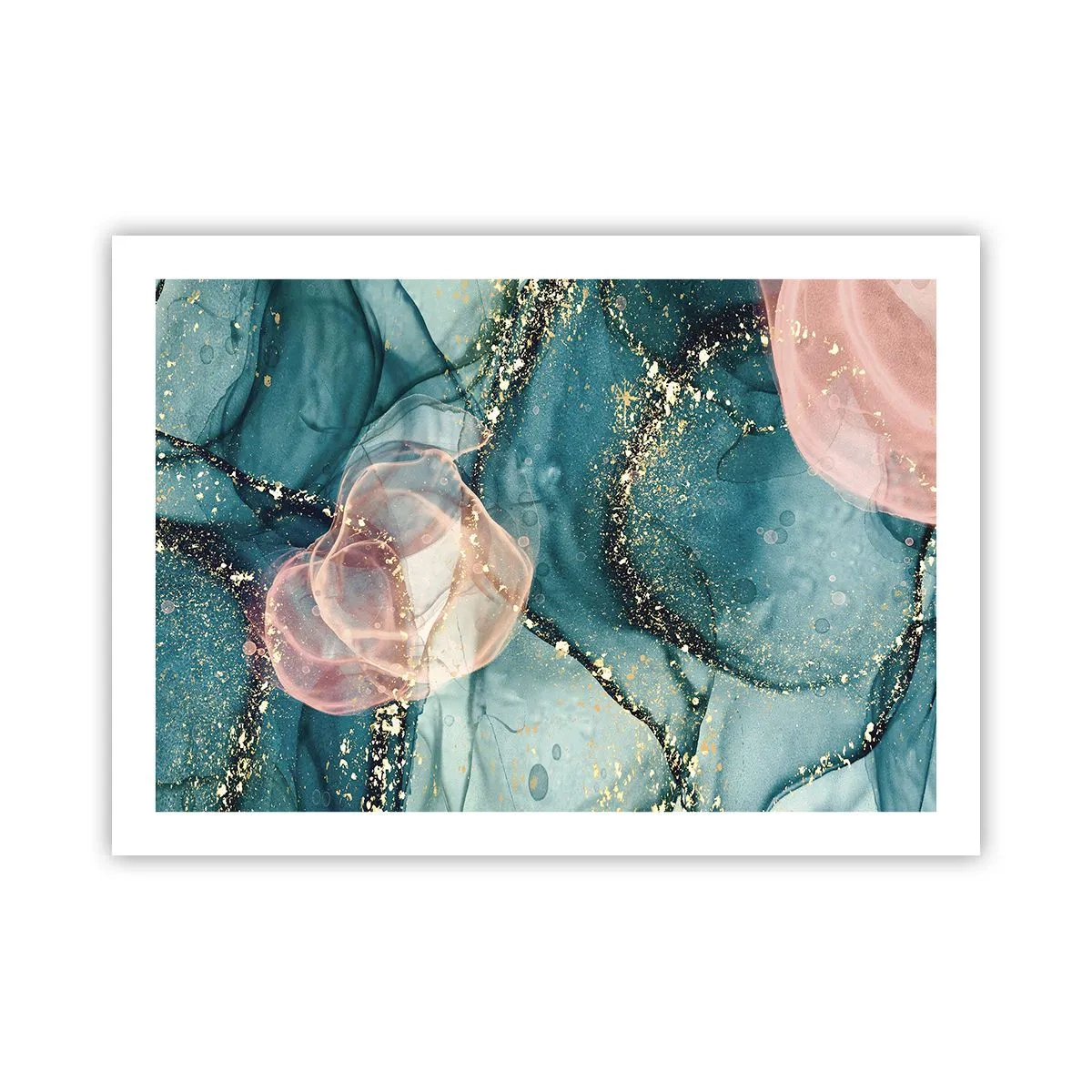 Plakát - Modré hedvábí modré, růžový tyl - 70x50 cm