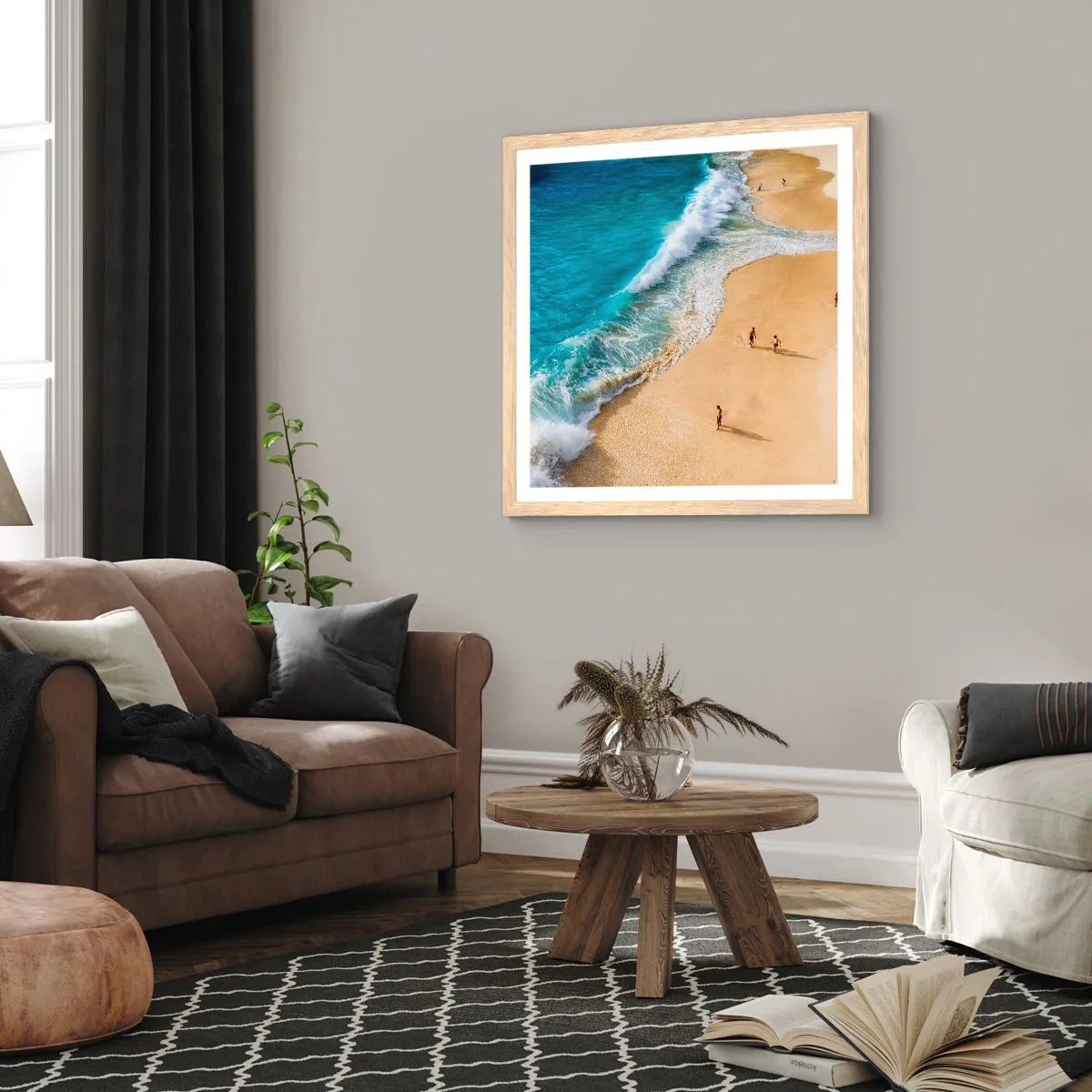 Plakát v rámu světlý dub - A pak slunce, pláž… - 30x30 cm