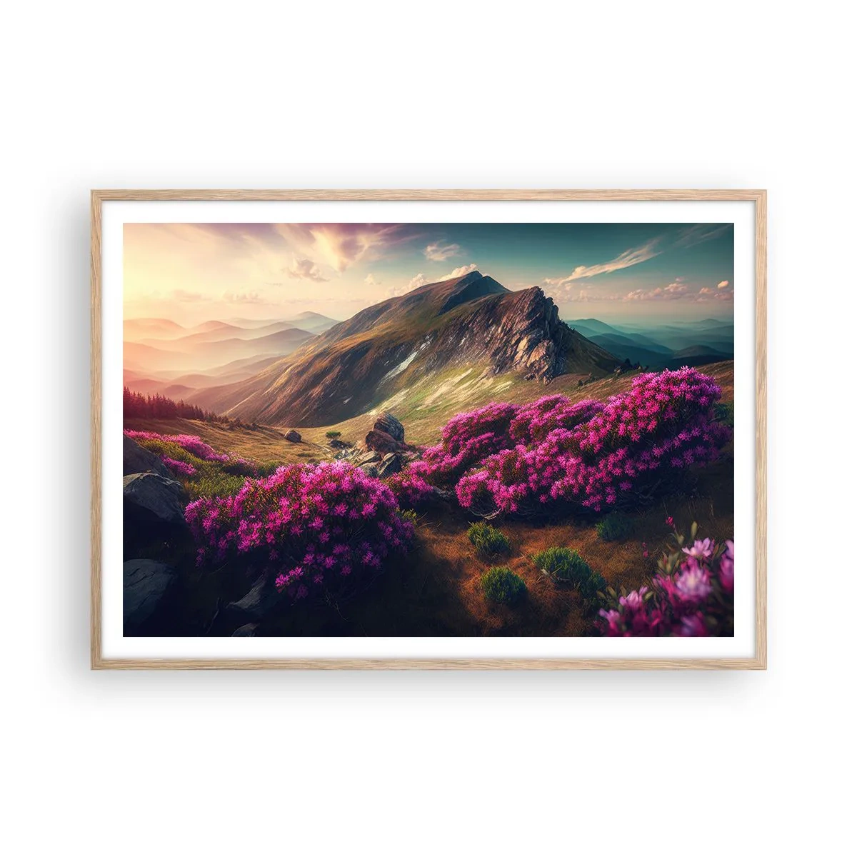 Plakát v rámu světlý dub - Léto na horách - 100x70 cm