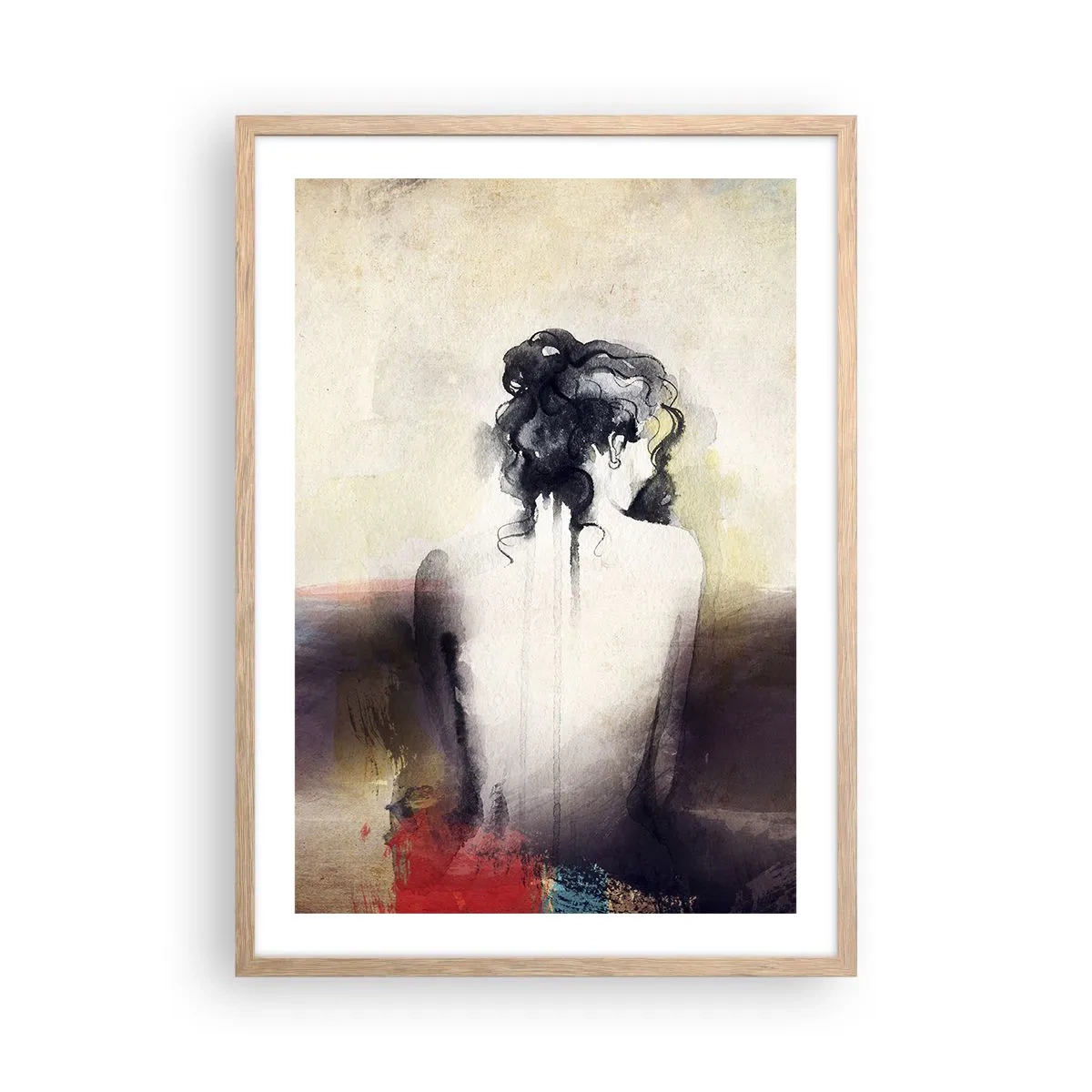 Plakát v rámu světlý dub - Jemné linie, oválné tvary - 50x70 cm