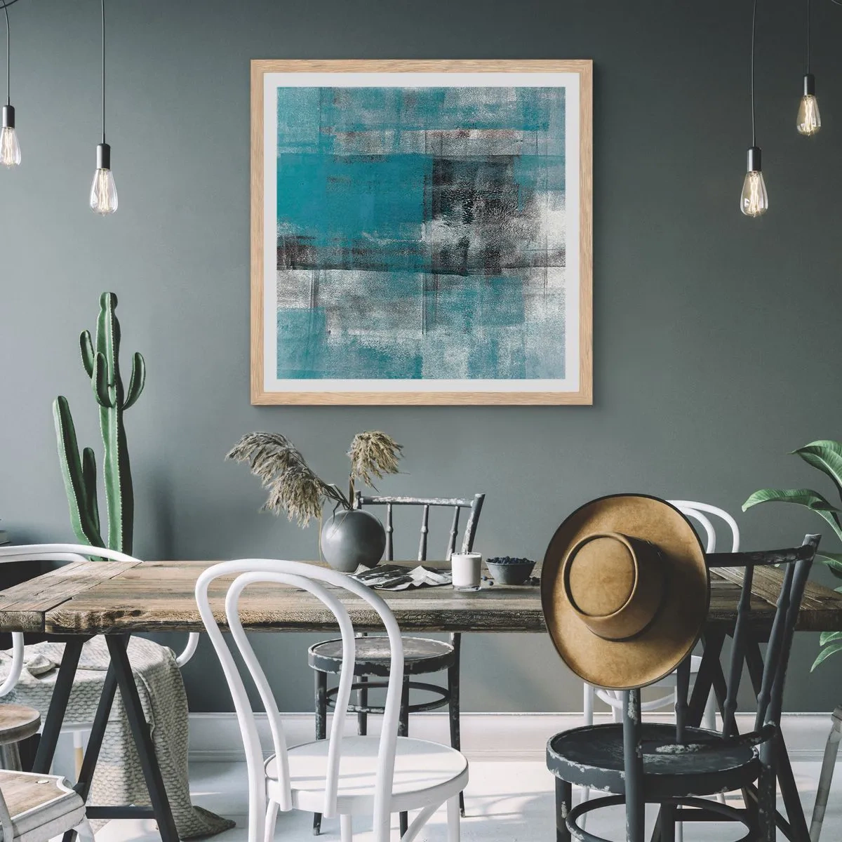 Plakát v rámu světlý dub - Voda a vzduch - 40x40 cm