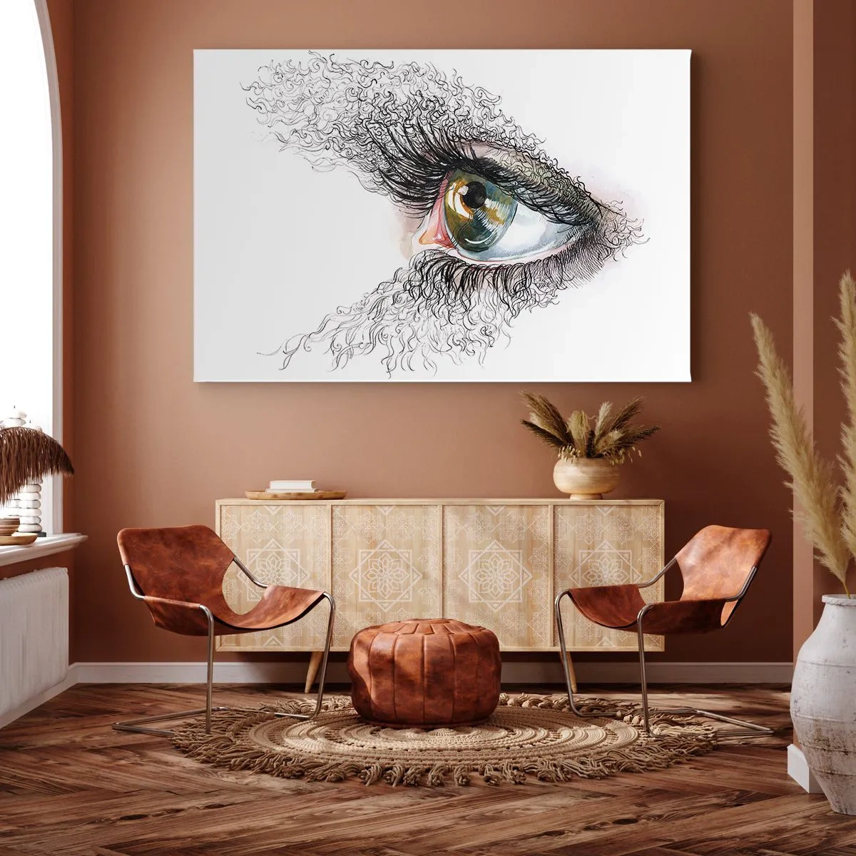 Obraz na plátně - Umělecké oko se žlutozelenou duhovkou a propracovanými detaily. - 70x50cm - Podívej se přímo do duše - Moderní nástěnná dekorace do obývacího pokoje a ložnice ARTTOR