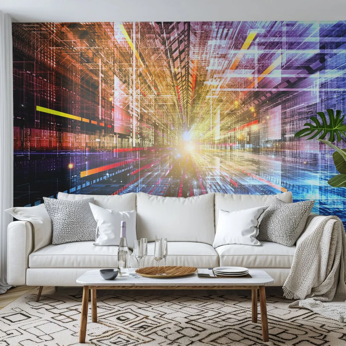 Fototapeta Samolepicí Deluxe Sticker - Osvětlená chodba - Abstrakce, Grafika, 3D - 250x175 cm