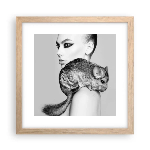 Plakát v rámu světlý dub - Dáma s činčilou - 30x30 cm