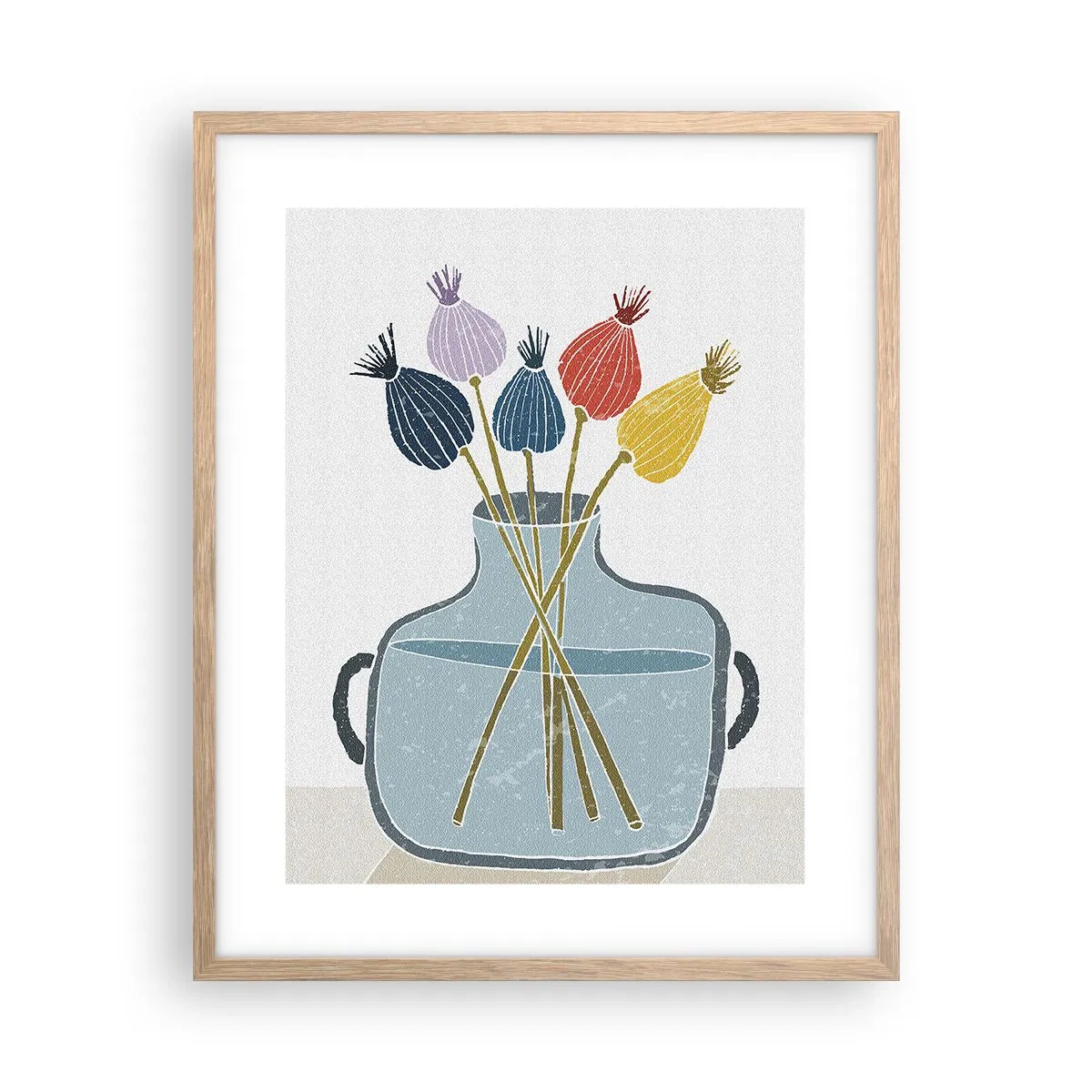Plakát v rámu světlý dub - Makové květy - 40x50 cm