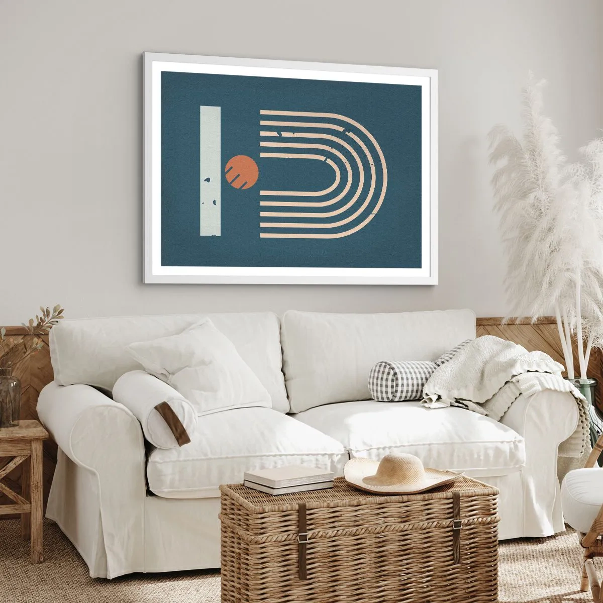 Plakát v bílém rámu - Geometrie v námořnické modři - 70x50 cm