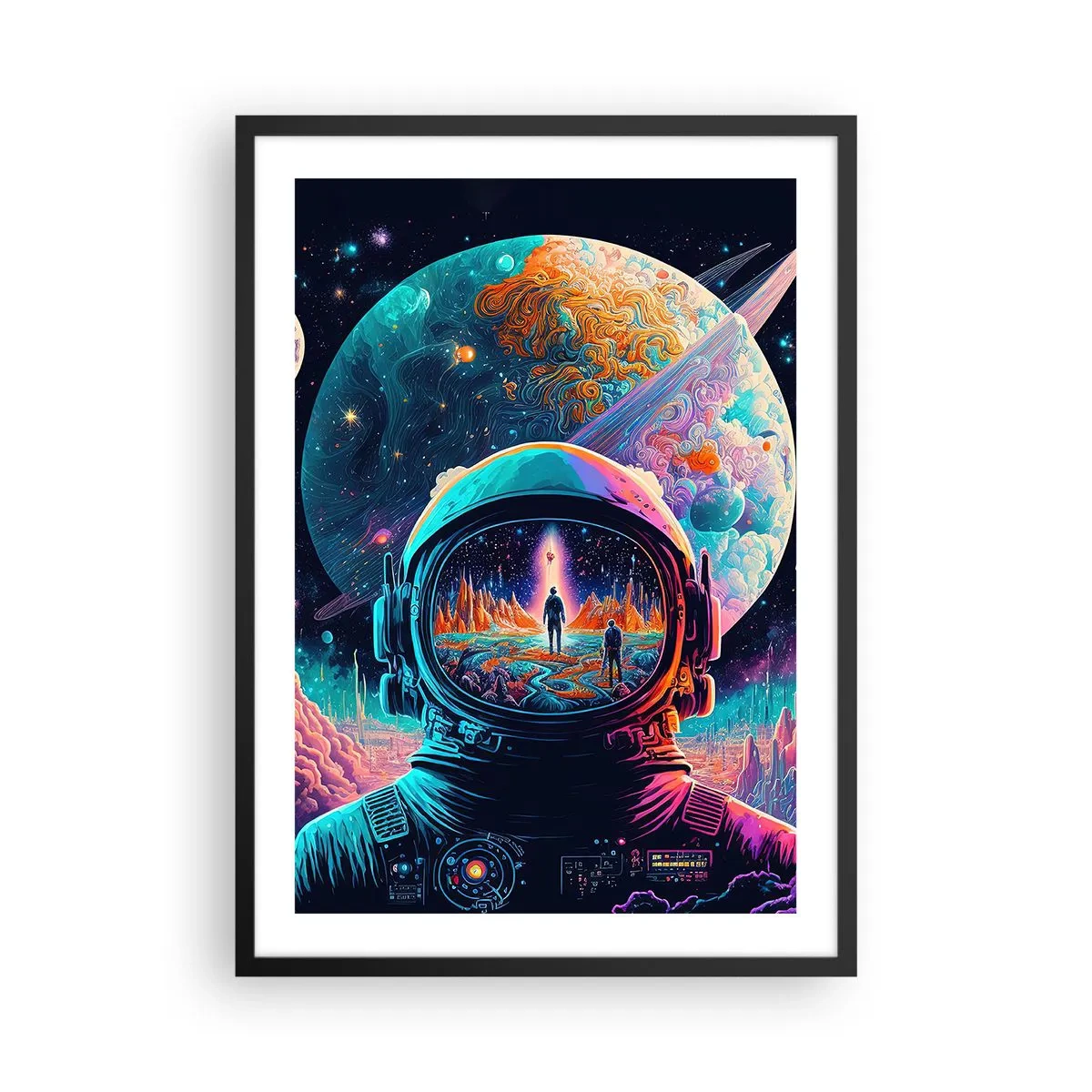 Plakát v černém rámu - Astronaut na pozadí kosmické krajiny - 50x70cm - Filosofům se to ani nesnilo - Moderní nástěnná dekorace do obývacího pokoje a ložnice ARTTOR