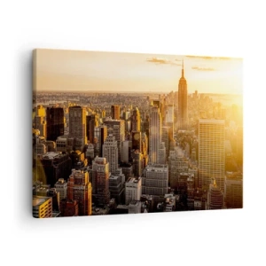 Obraz na plátně - Panorama New Yorku při západu slunce s výhledem na Empire State Building - 70x50cm - Růst na slunci - Moderní nástěnná dekorace do obývacího pokoje a ložnice ARTTOR