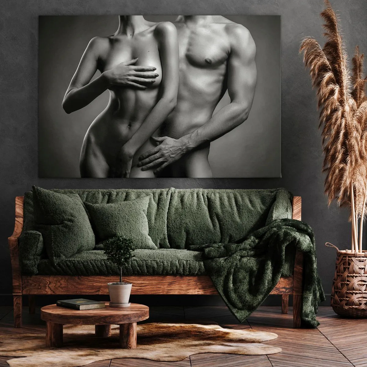 Obraz na plátně - Černobílé znázornění ženských a mužských těl v umělecké póze - 70x50cm - Adam a Eva - Moderní nástěnná dekorace do obývacího pokoje a ložnice ARTTOR