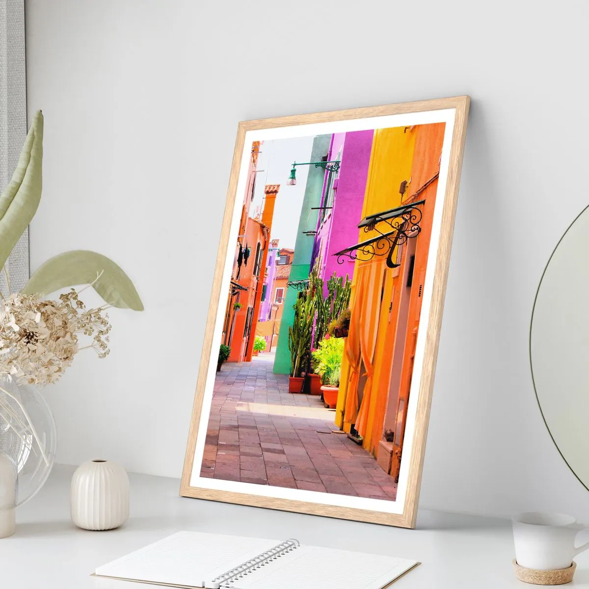 Plakát v rámu světlý dub - Duhová ulička - 70x100 cm