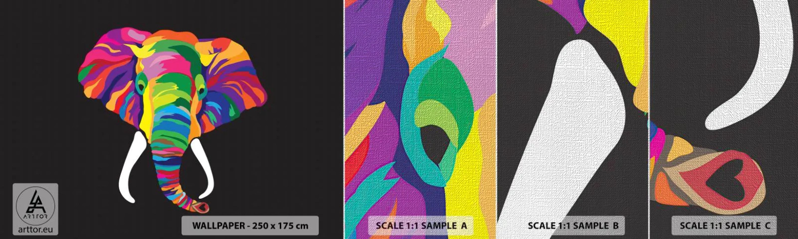 Vzor Fototapety Premium Canvas - Slon, který se miloval koupat v duze - Zvířata, Slon, Barevný obrázek - 100x30 cm