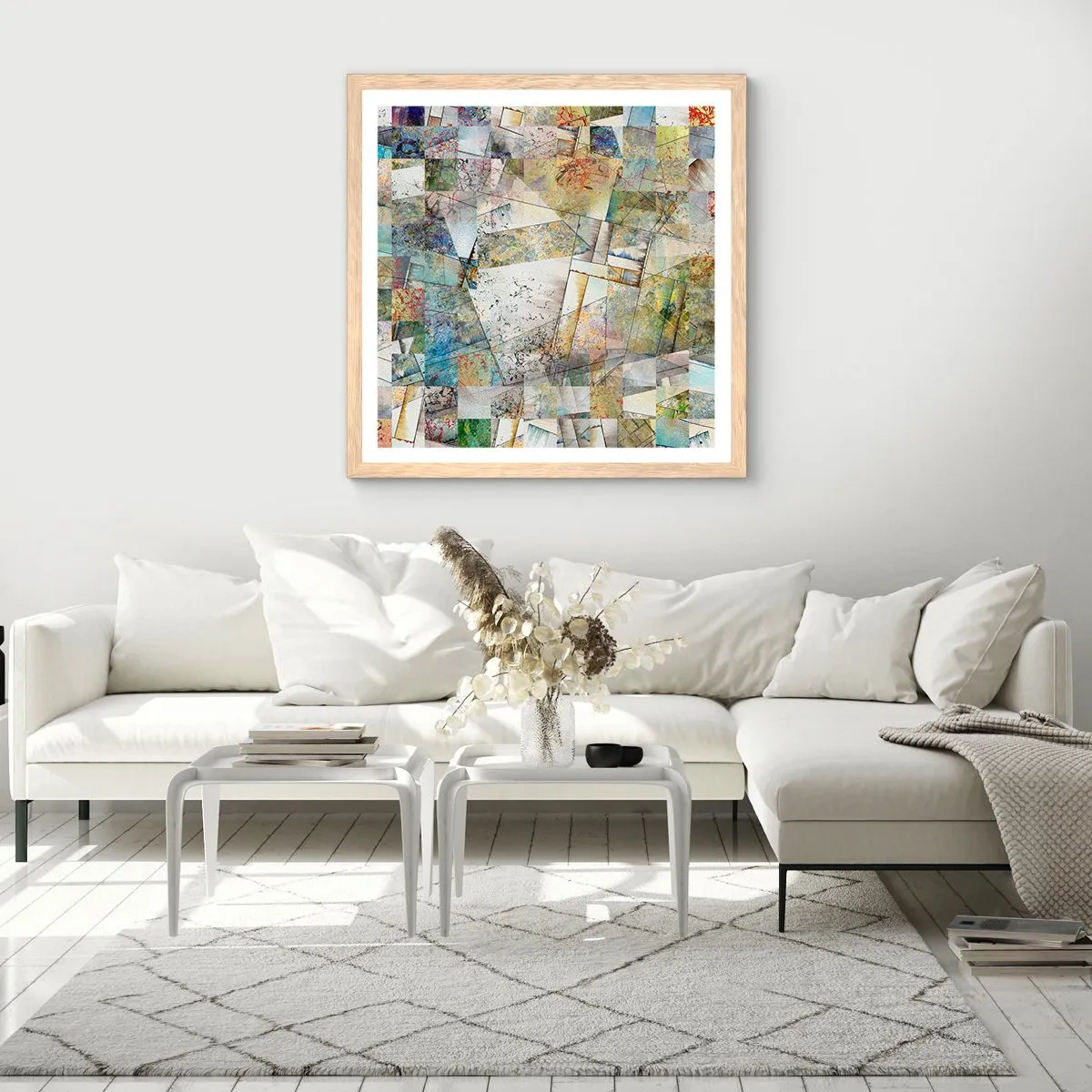 Plakát v rámu světlý dub - Geometrické přeskupení - 40x40 cm