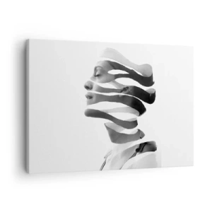 Obraz na plátně - Černobílý portrét ženy se surrealistickým pruhovaným efektem - 70x50cm - Surrealistický portrét - Moderní nástěnná dekorace do obývacího pokoje a ložnice ARTTOR