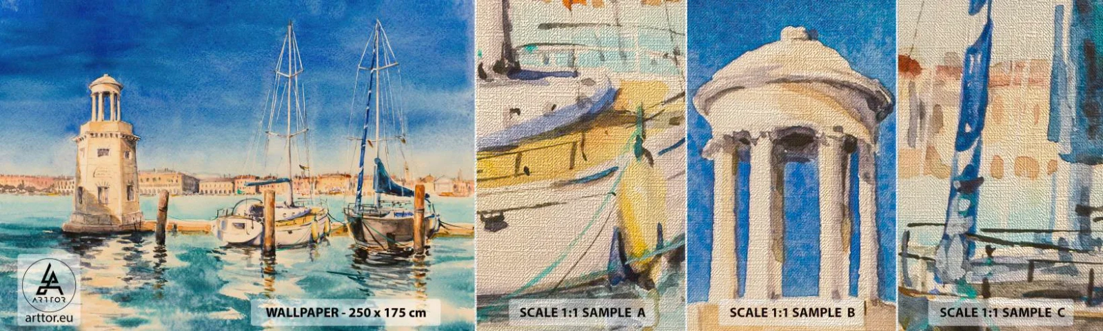 Vzor Fototapety Premium Canvas - Slunečná laguna - Přístav, Krajina, Maják - 100x30 cm