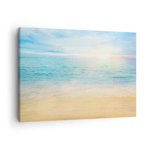 Obraz na plátně - Pláž s tyrkysovým mořem a jasnou oblohou - 70x50cm - Velká modř - Moderní nástěnná dekorace do obývacího pokoje a ložnice ARTTOR