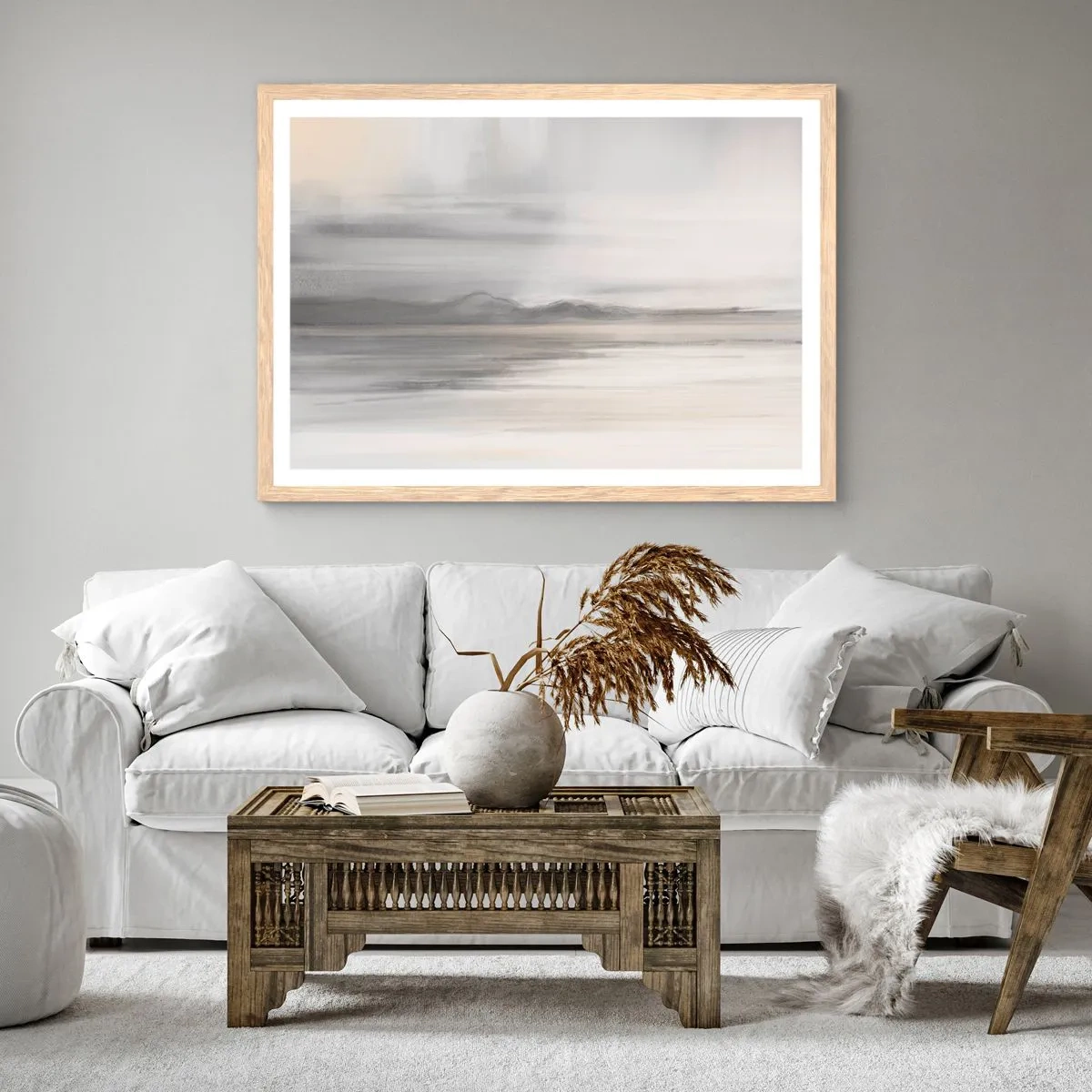 Plakát v rámu světlý dub - Zamyšlená dálka - 50x40 cm