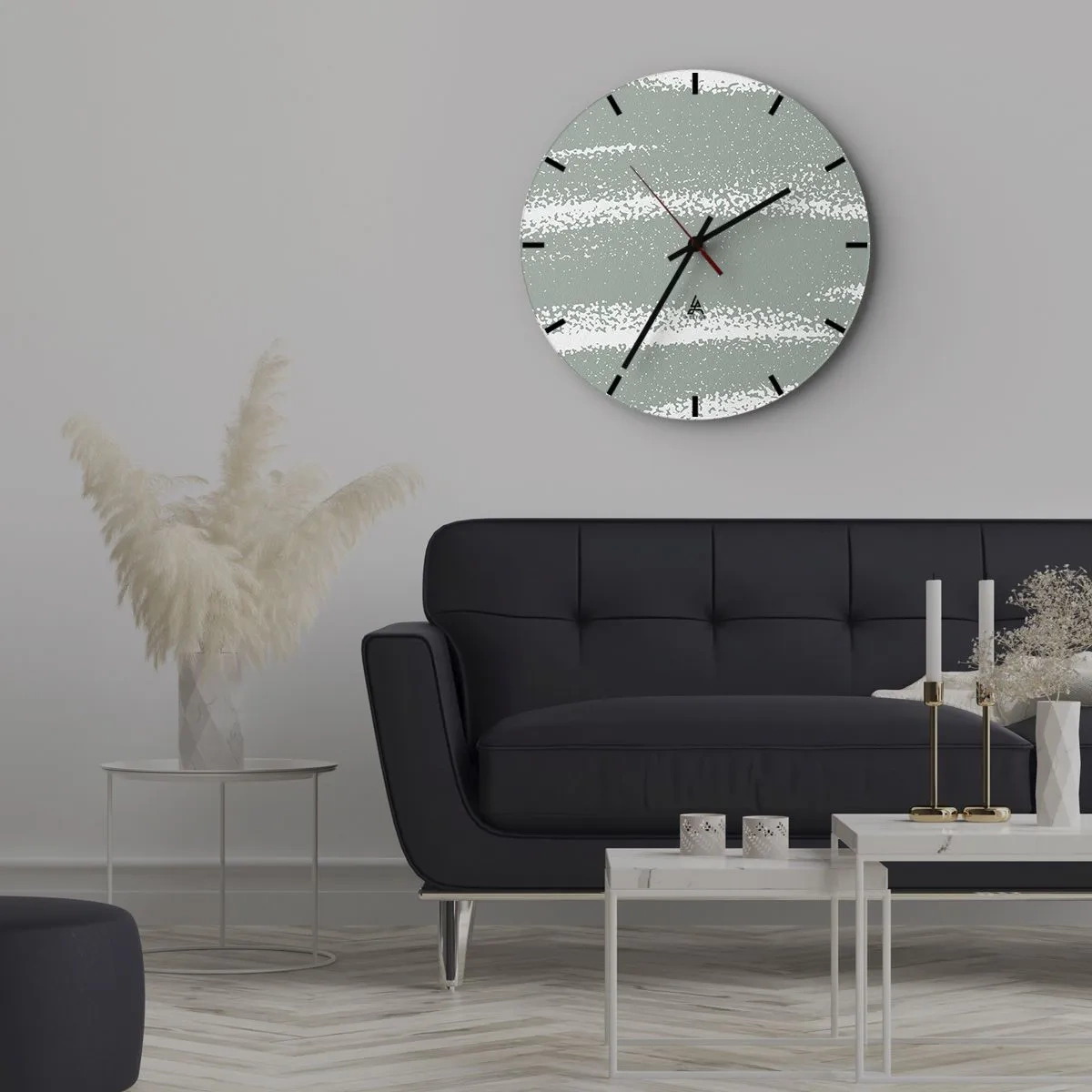 Nástěnné hodiny - Zimní struktura s oděrkami v nazelenalém odstínu - 30x30cm - Abstrakce v zimním stylu - Moderní nástěnná dekorace do obývacího pokoje, kuchyně a ložnice ARTTOR