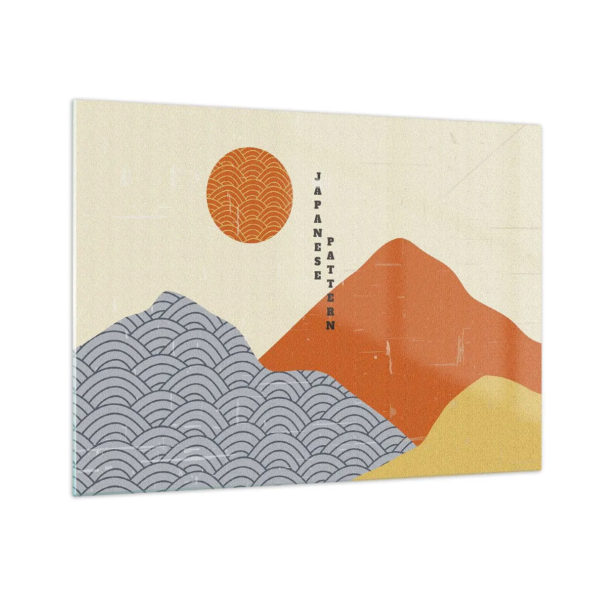 Obraz na skle - Grafika s japonskými vzory hor a slunce - 70x50cm - V japonském duchu - Moderní nástěnná dekorace do obývacího pokoje a ložnice ARTTOR