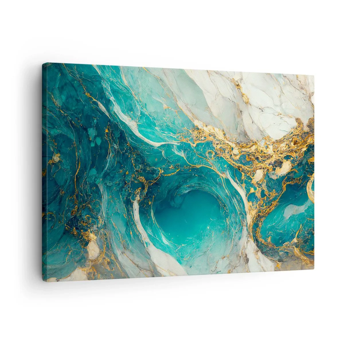 Obraz na plátně - Abstraktní kompozice v odstínech tyrkysové a zlaté. - 70x50cm - Kompozice se zlatými žilami - Moderní nástěnná dekorace do obývacího pokoje a ložnice ARTTOR