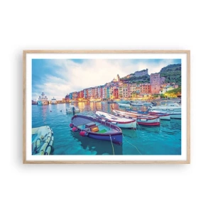 Plakát v rámu světlý dub - Barevný večer v přístavu - 91x61 cm