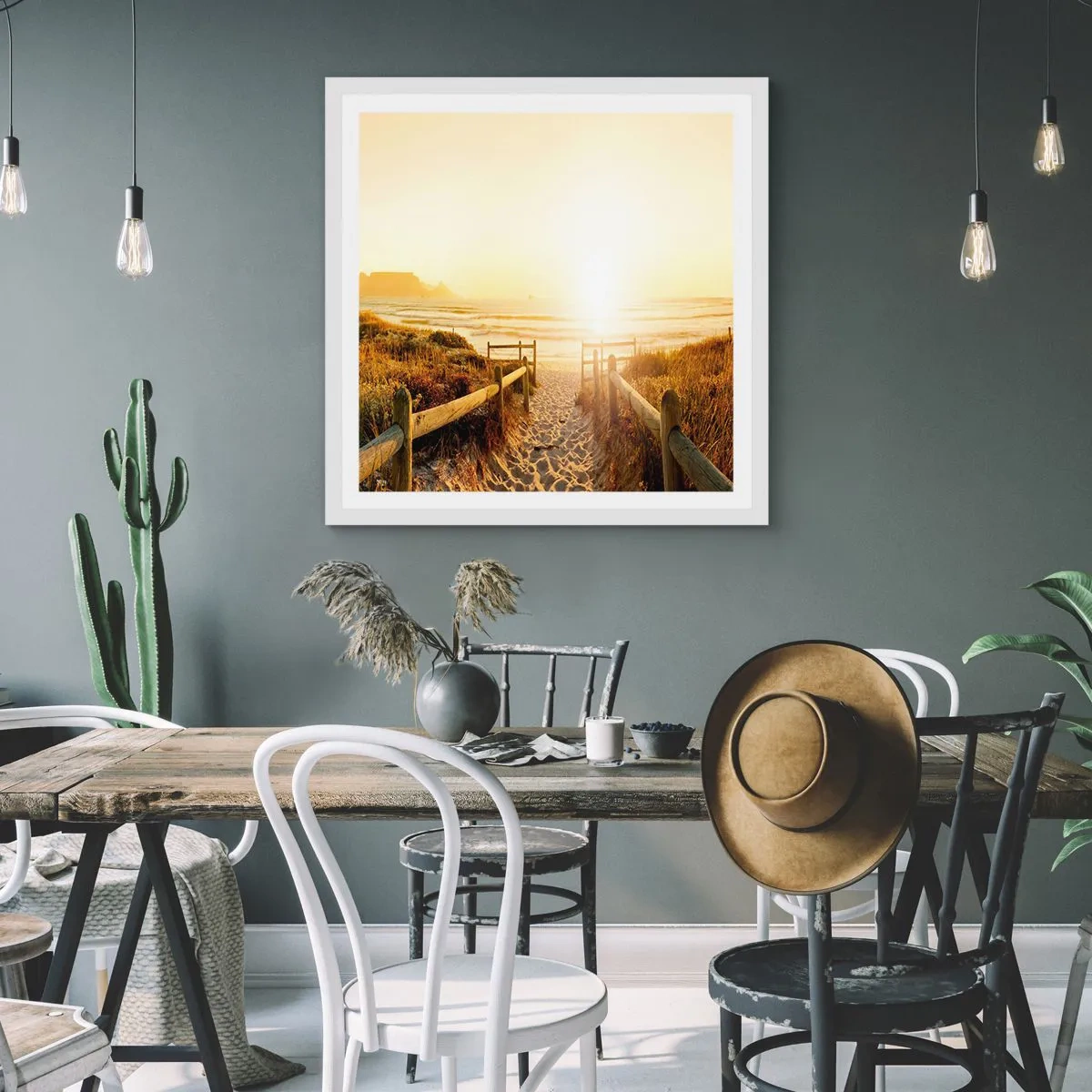 Plakát v bílém rámu - Dunami směrem ke slunci - 30x30 cm