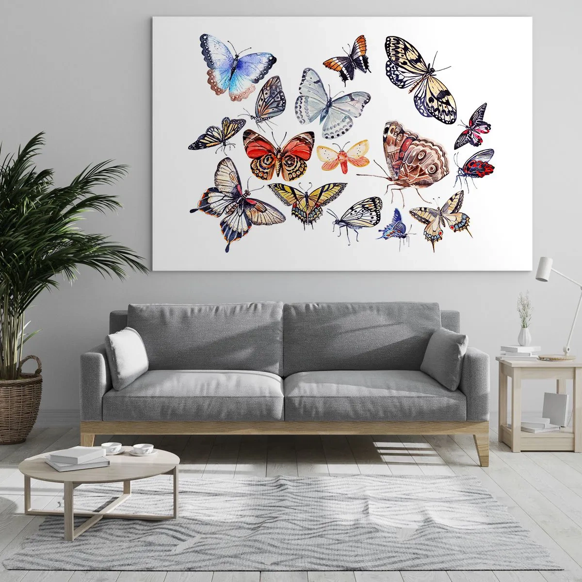 Obraz na skle - Barevní motýli v umělecké kompozici - 70x50cm - Krajkový, barevný roj - Moderní nástěnná dekorace do obývacího pokoje a ložnice ARTTOR