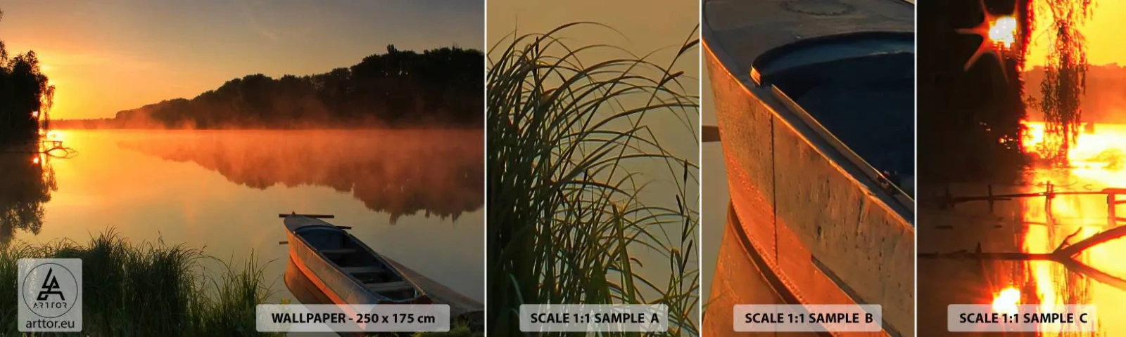 Fototapeta Vzorek Standard Eco - Východ slunce u vody jako povrch zrcadla - Krajina, jezero, Ráno - 100x30 cm