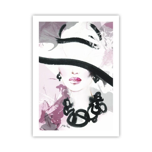Plakát - Portrét dámy v černé a růžové - 50x70 cm