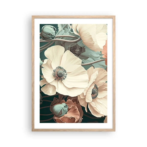Plakát v rámu světlý dub - Šepot máků - 50x70 cm