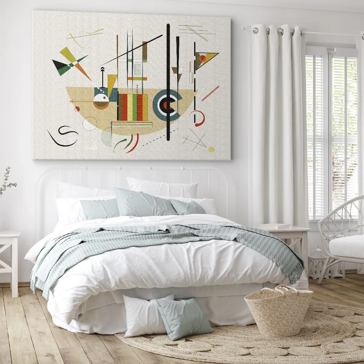 Obraz na plátně - Barevná abstrakce s geometrickými tvary - 70x50cm - A svět se směje - Moderní nástěnná dekorace do obývacího pokoje a ložnice ARTTOR