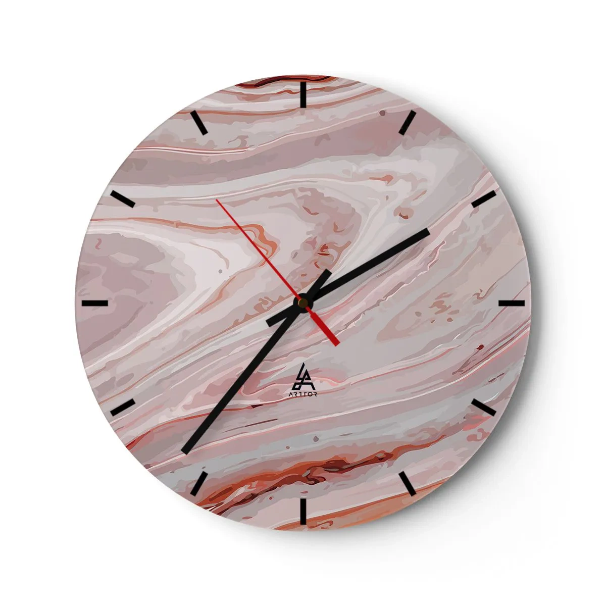 Nástěnné hodiny - Abstraktní mramorový vzor v odstínech béžové a růžové. - 30x30cm - Tekutá růžová - Moderní nástěnná dekorace do obývacího pokoje, kuchyně a ložnice ARTTOR