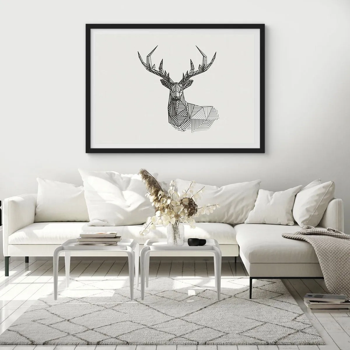 Plakát v černém rámu - Jelen v kubistickém stylu - 70x50 cm