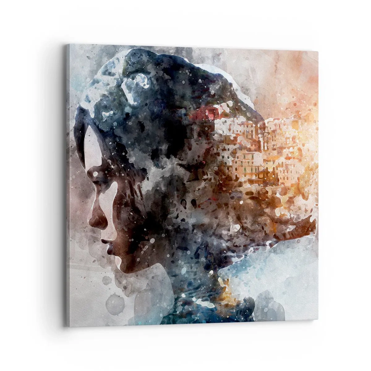 Obraz na plátně - Příběh o dívce s městem v pozadí - 70x70 cm