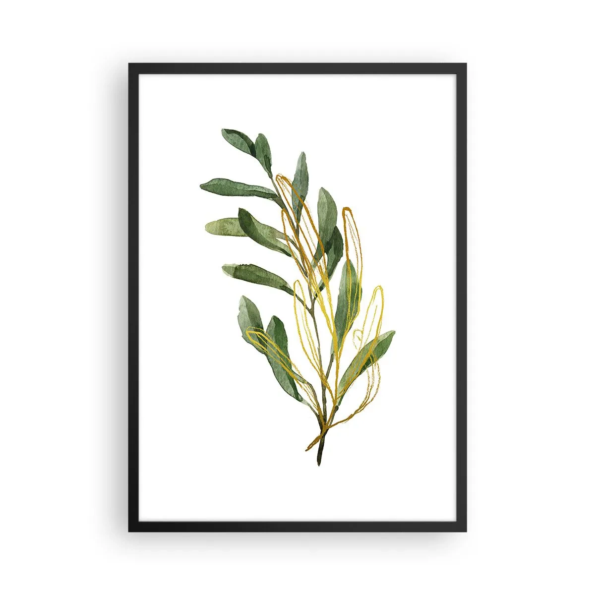 Plakát v černém rámu - Akvarelová větev s jemnými zlatými akcenty - 50x70cm - Vše, co je dobré - Moderní nástěnná dekorace do obývacího pokoje a ložnice ARTTOR