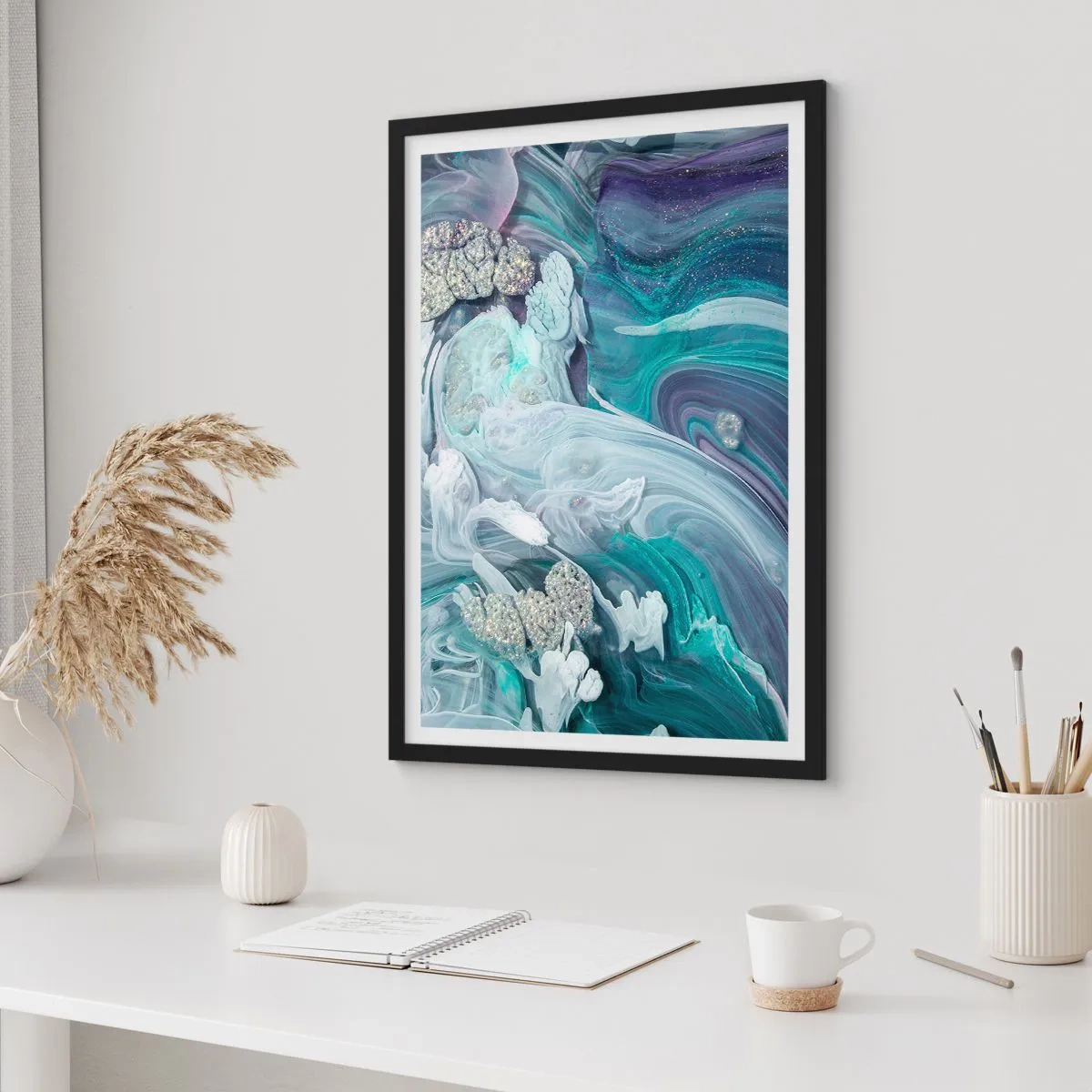 Plakát v černém rámu - Proudy modré - 70x100 cm