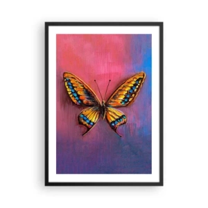 Plakát v černém rámu - Barevný motýl na uměleckém pozadí s intenzivními barvami. - 50x70cm - Klenot přírody - Moderní nástěnná dekorace do obývacího pokoje a ložnice ARTTOR