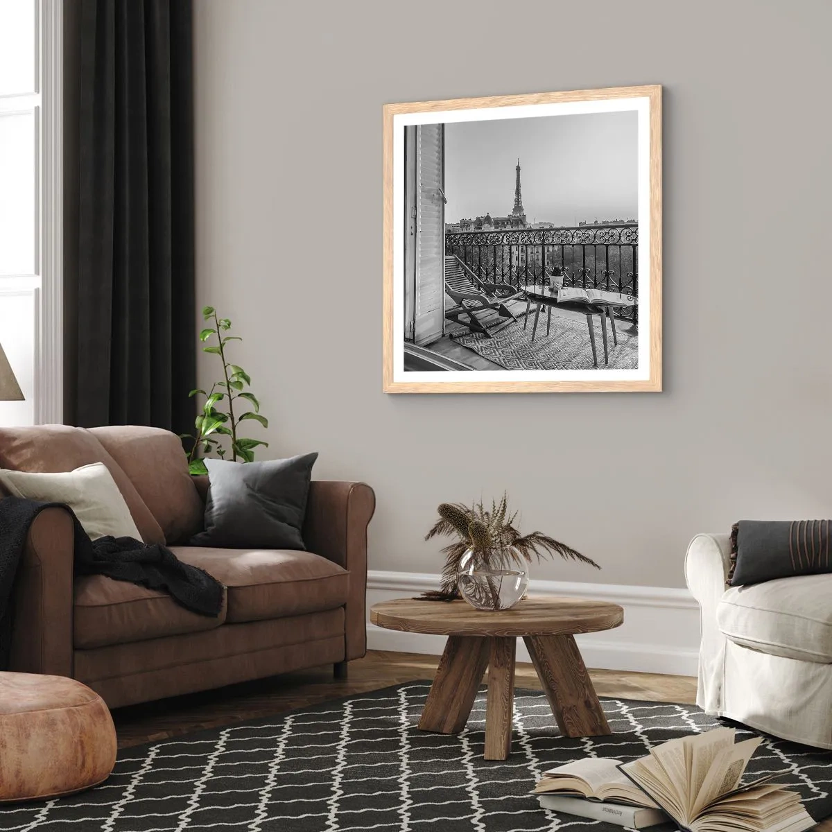 Plakát v rámu světlý dub - Pařížské odpoledne - 50x50 cm