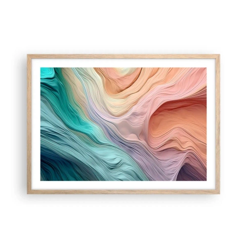 Plakát v rámu světlý dub - Duhová vlna - 70x50 cm