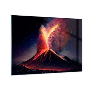 Obraz na skle - Erupce sopky s lávou a barevným oblakem prachu - 70x50cm - Krása a hrůza - Moderní nástěnná dekorace do obývacího pokoje a ložnice ARTTOR