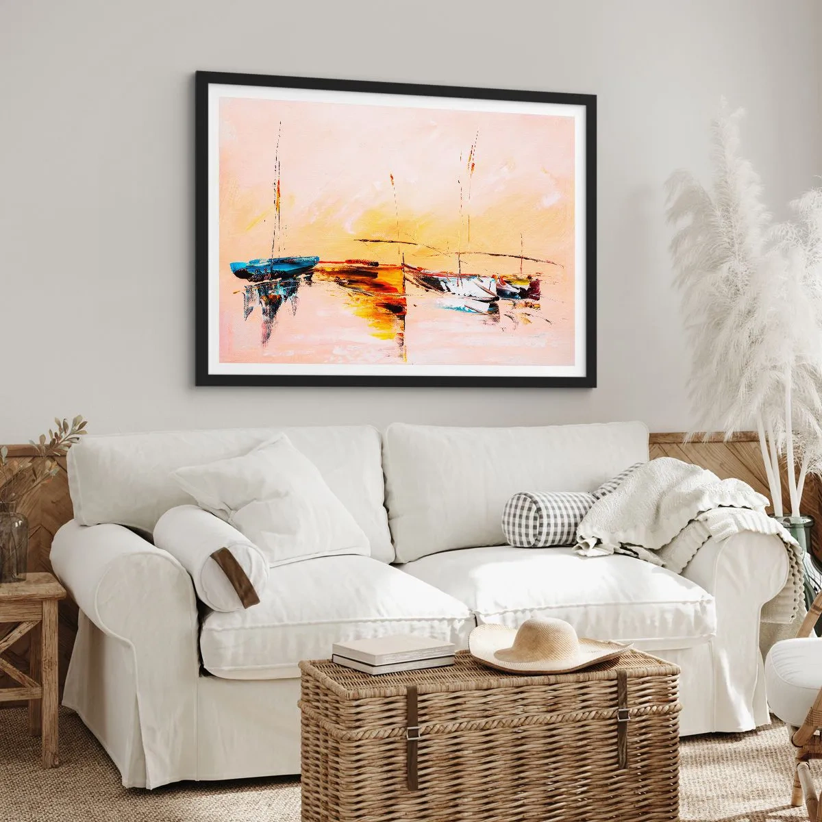 Plakát v černém rámu - Večer v přístavu - 70x50 cm