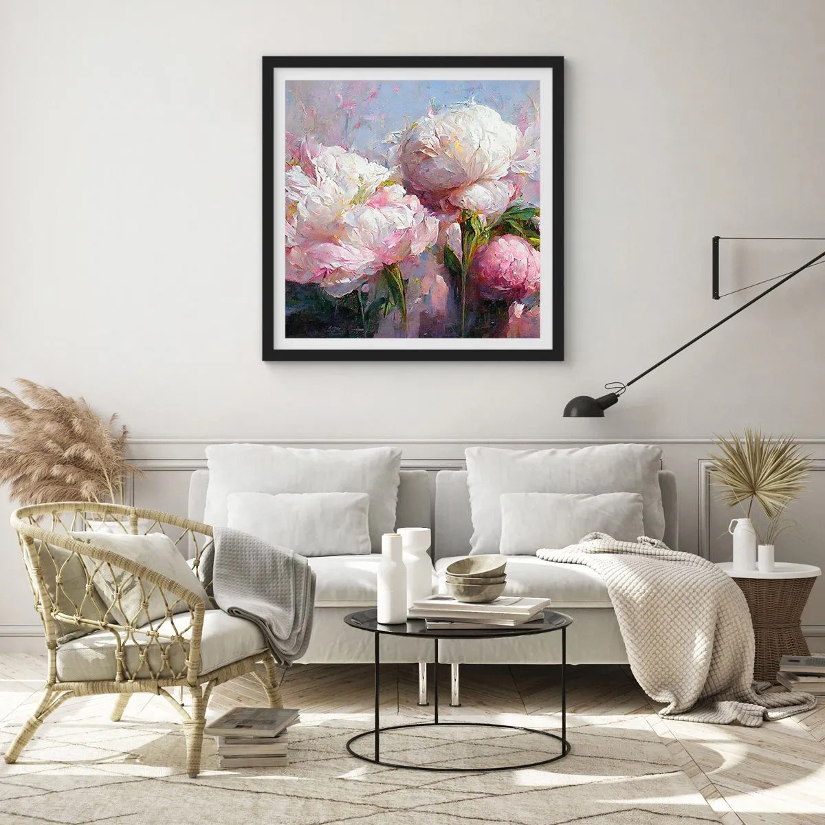 Plakát v černém rámu - Kytice překypující životem - 60x60 cm