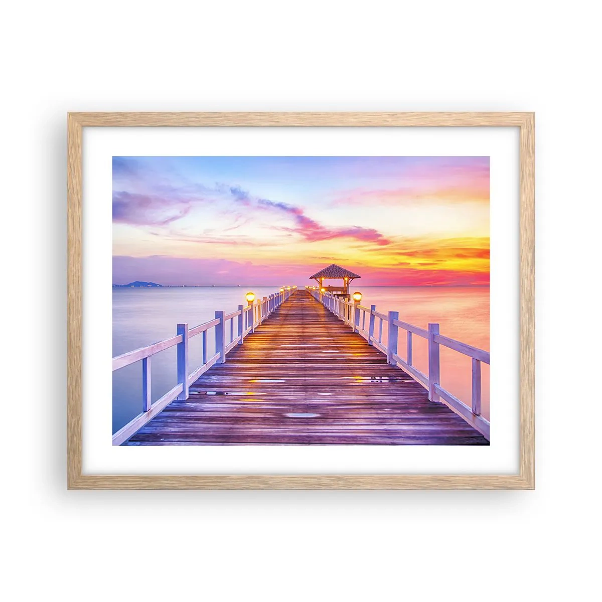 Plakát v rámu světlý dub - Liliově-zlaté ticho večera - 50x40 cm