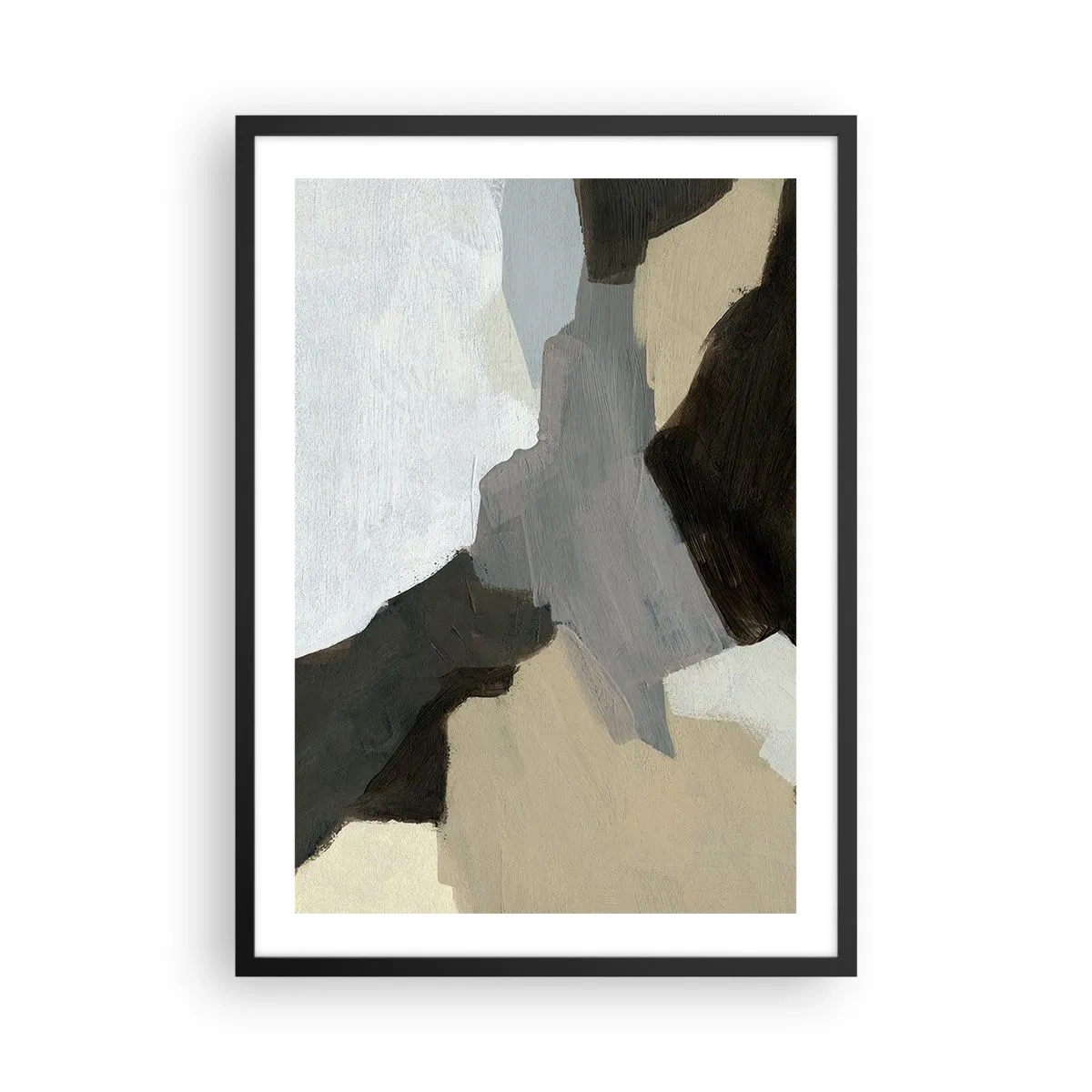 Plakát v černém rámu - Abstraktní kompozice v tlumených barvách - 50x70cm - Abstrakce: křižovatka šedi - Moderní nástěnná dekorace do obývacího pokoje a ložnice ARTTOR