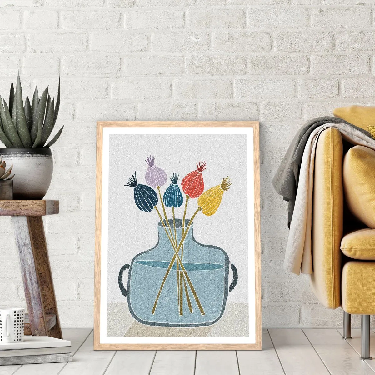 Plakát v rámu světlý dub - Makové květy - 70x100 cm