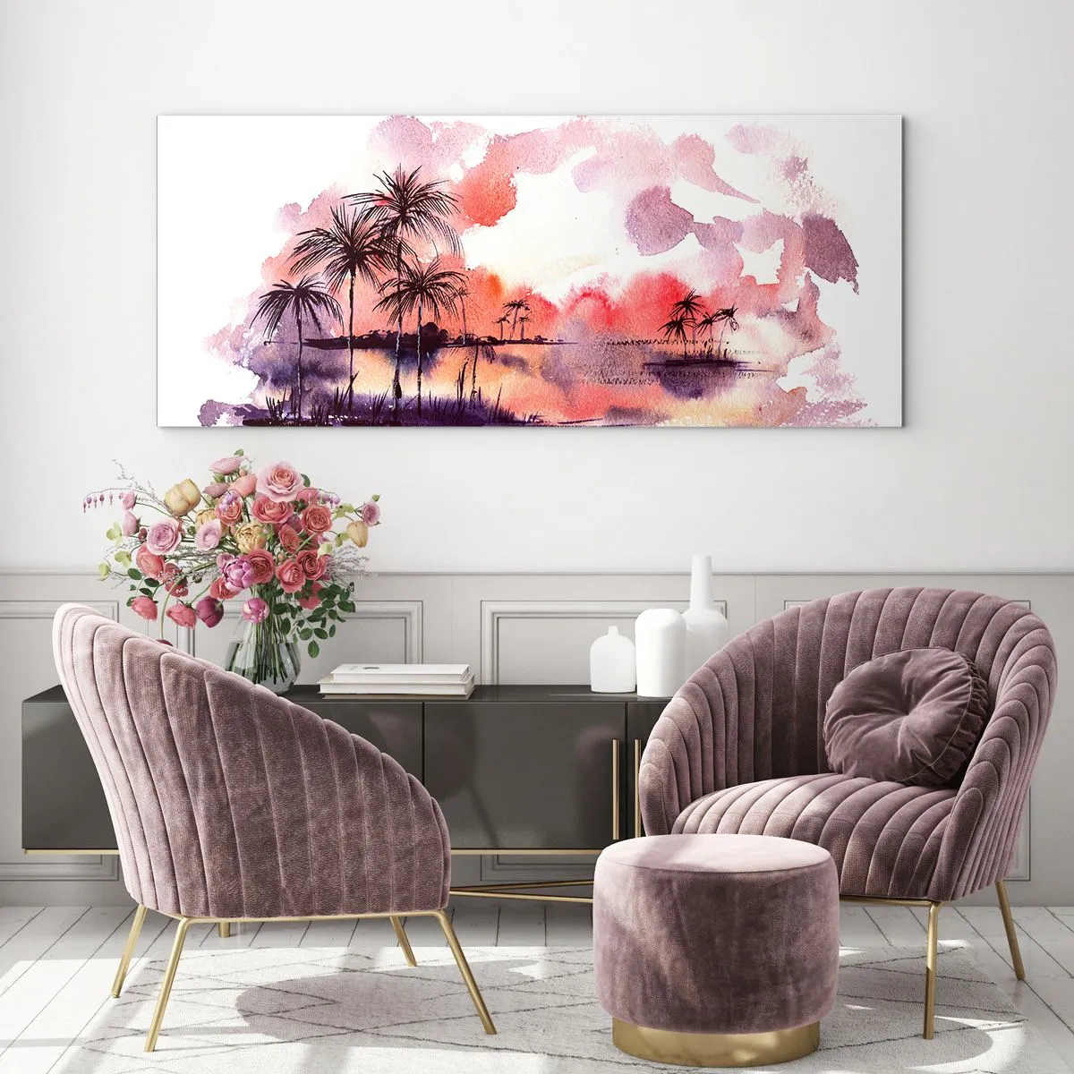Obraz na skle - Klid tropů v červené - 100x40 cm