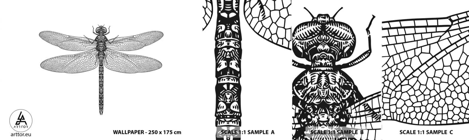 Vzor Fototapety Samolepicí Deluxe Sticker - Přesnost přírody - Vážka, Hmyz, Minimalistický - 100x30 cm