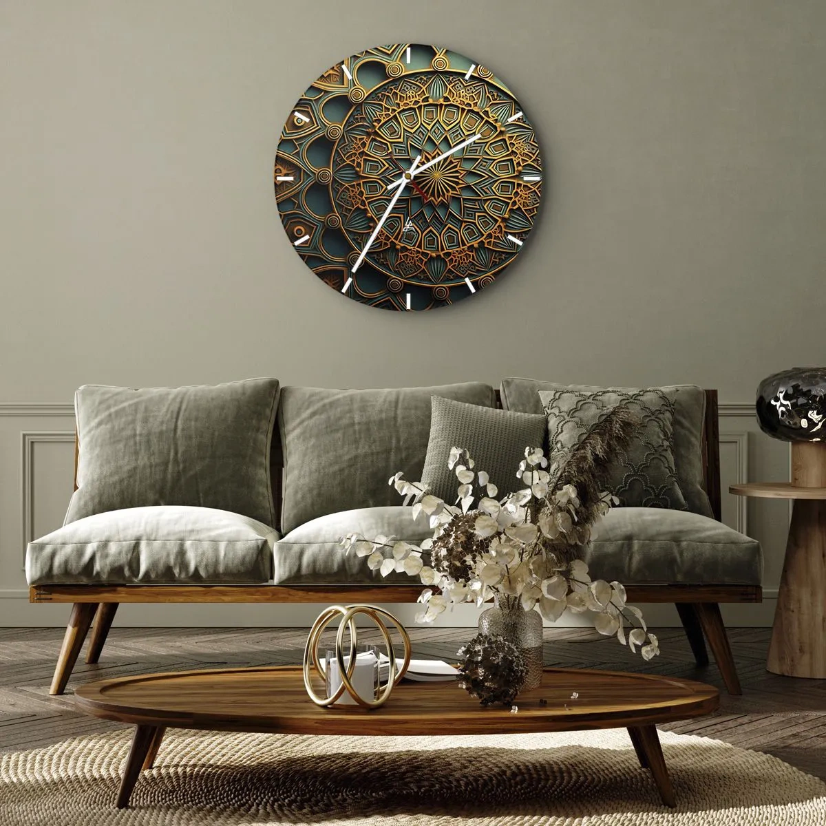 Nástěnné hodiny - Zlatá a tyrkysová mozaika v arabském stylu s geometrickým vzorem - 30x30cm - V arabském stylu - Moderní nástěnná dekorace do obývacího pokoje, kuchyně a ložnice ARTTOR