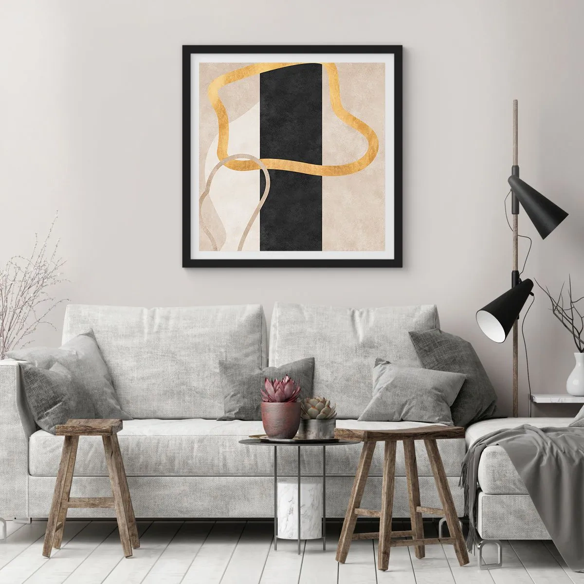 Plakát v černém rámu - Tvary ve smyčce - 30x30 cm