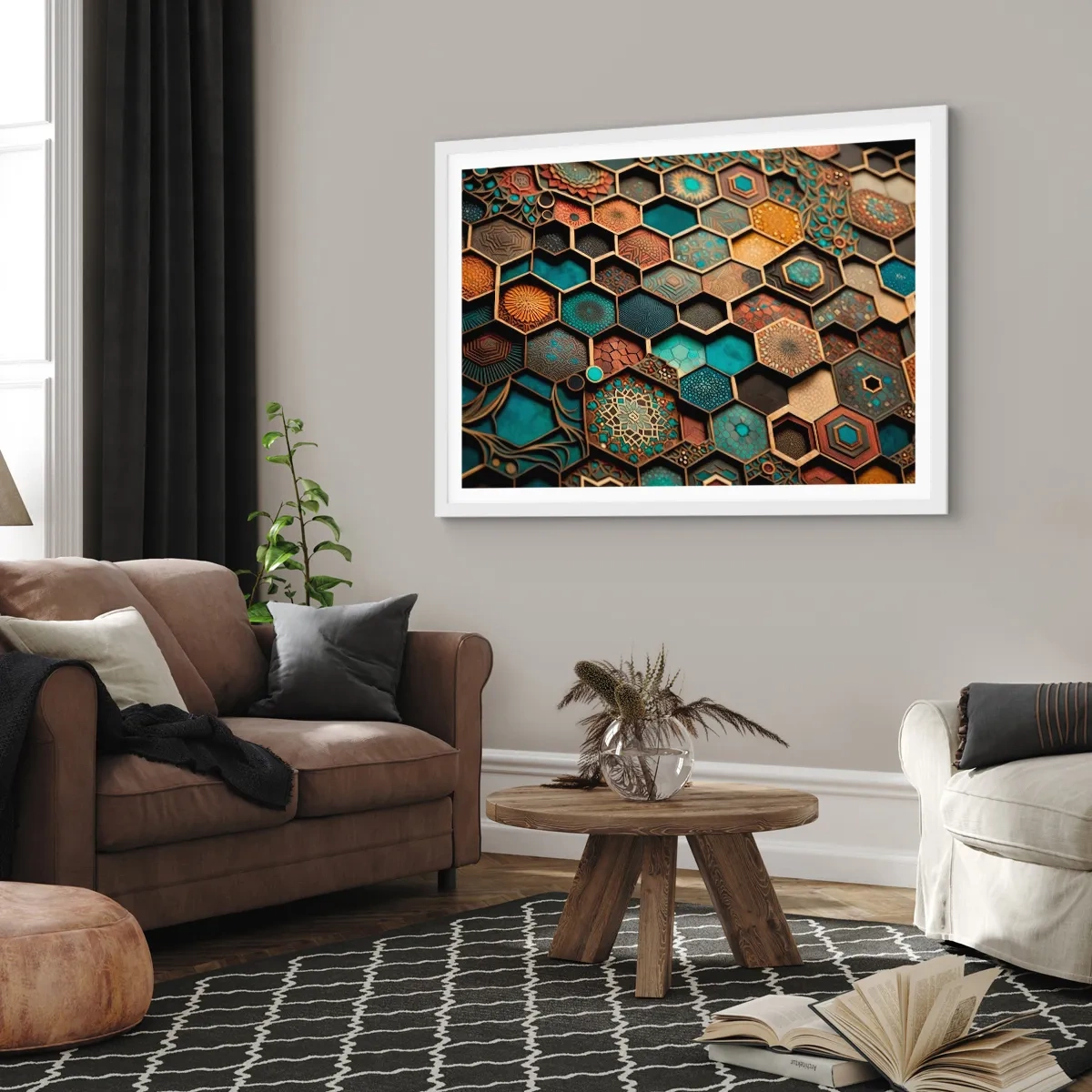 Plakát v bílém rámu - Arabské ornamenty – variace - 91x61 cm